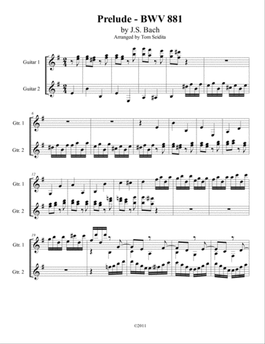 Bach Prelude BWV 881 - Guitar Duet Classical Guitar scores gallery preview page 1