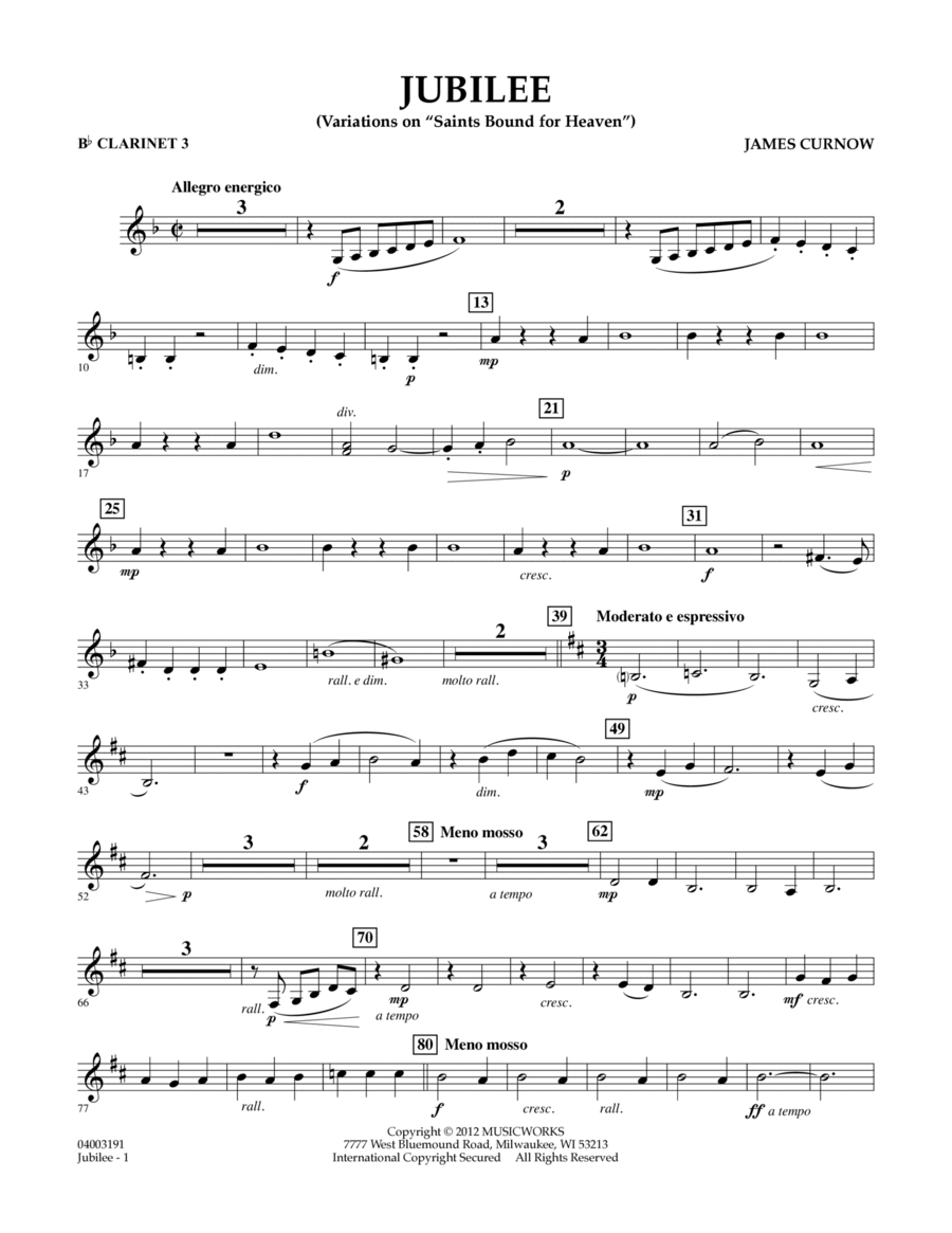 Jubilee (Variations On "Saints Bound for Heaven") - Bb Clarinet 3