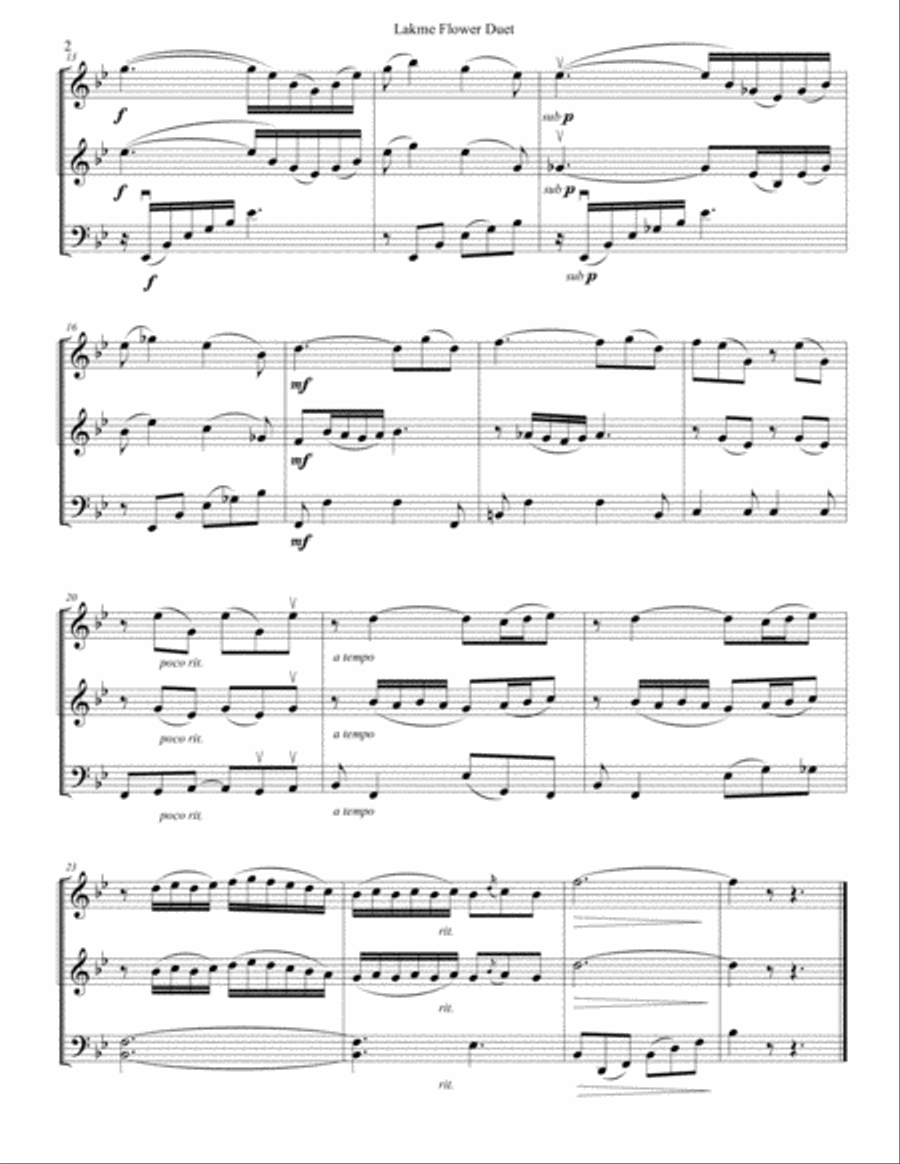 Lakme Flower Duet for Two Violins and Cello String Trio scores gallery preview page 2