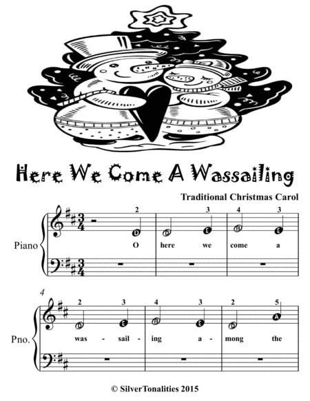 Here We Come a Wassailing Beginner Piano Sheet Music 2nd Edition