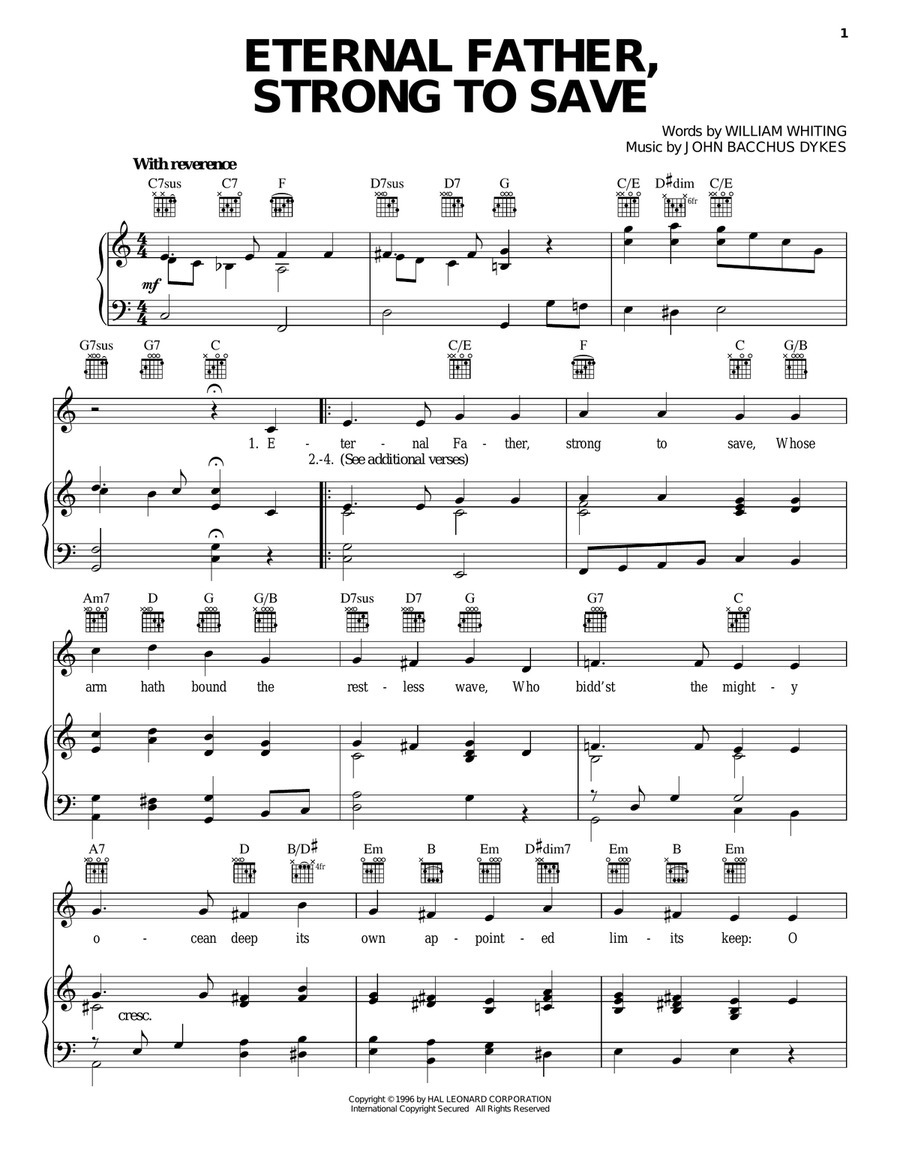 Eternal Father, Strong To Save Piano, Vocal, Guitar scores gallery preview page 1