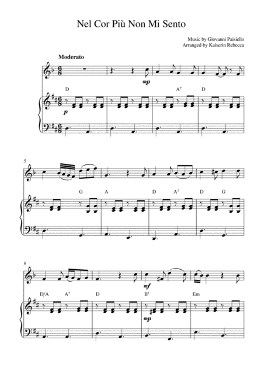 Nel Cor Più Non Mi Sento (for clarinet in A solo and piano accompaniment) A Clarinet scores gallery preview page 1