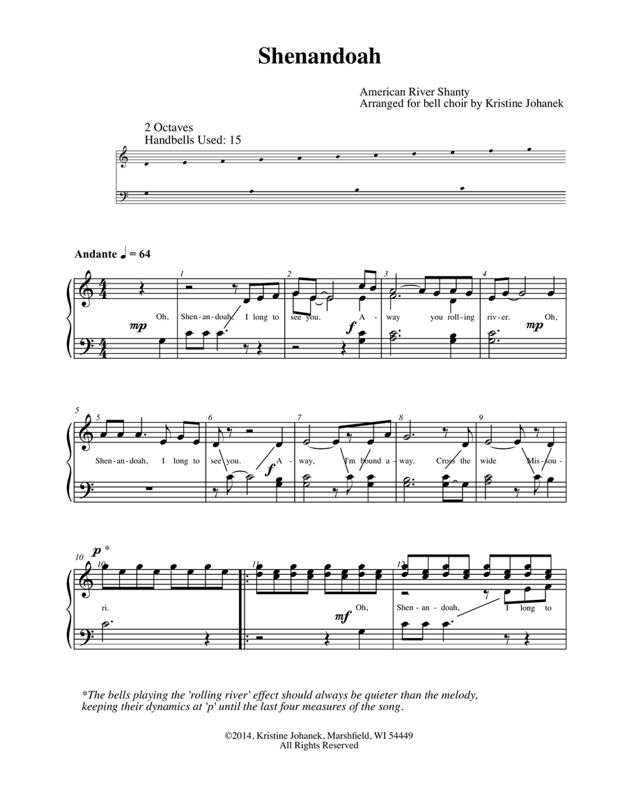 Shenandoah (2 octave handbells, tone chimes or hand chimes) 2-Octaves scores gallery preview page 2