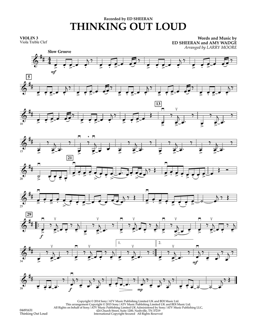 Thinking Out Loud - Violin 3 (Viola Treble Clef) Orchestra scores gallery preview page 1