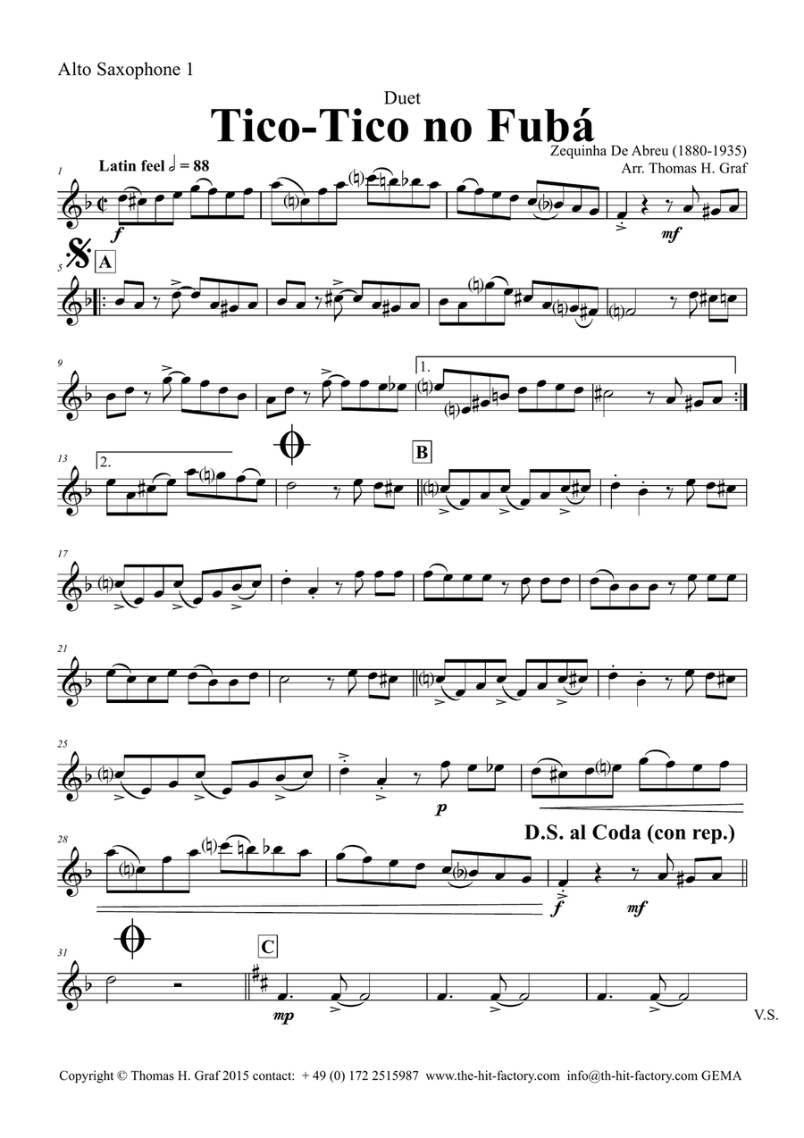 Tico-Tico no Fubá - Choro - Duet Saxophone Woodwind Duet scores gallery preview page 5
