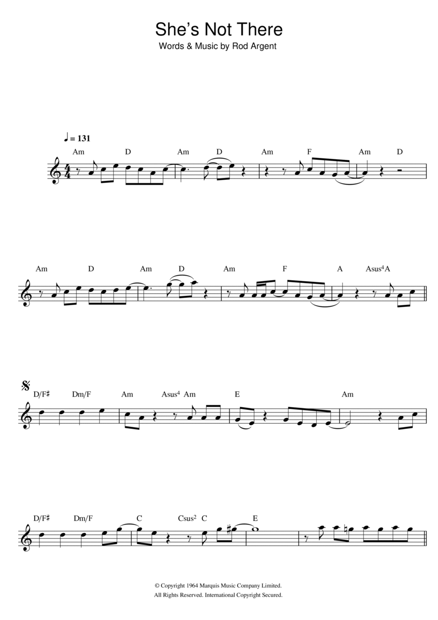 She's Not There Piano scores gallery preview page 1