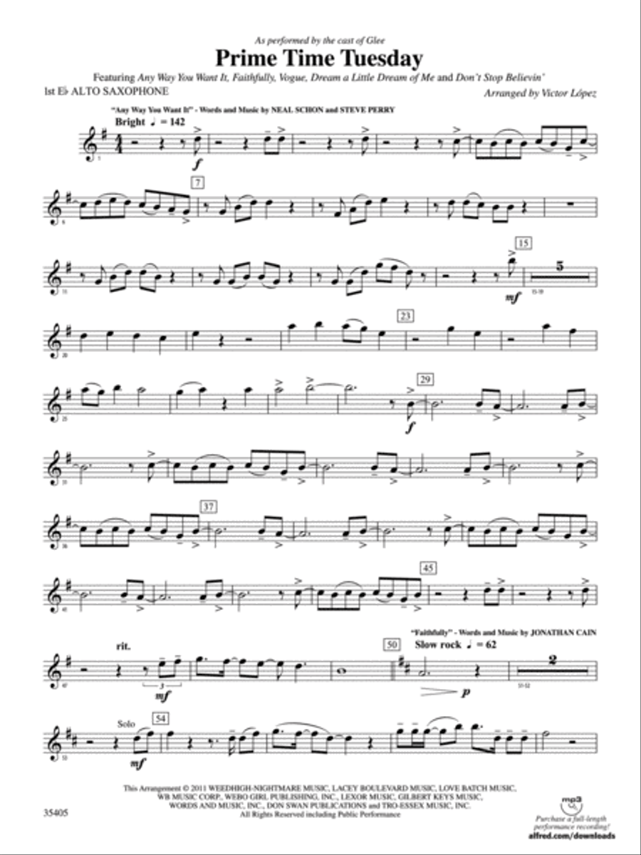 Prime Time Tuesday: E-flat Alto Saxophone Concert Band scores gallery preview page 1