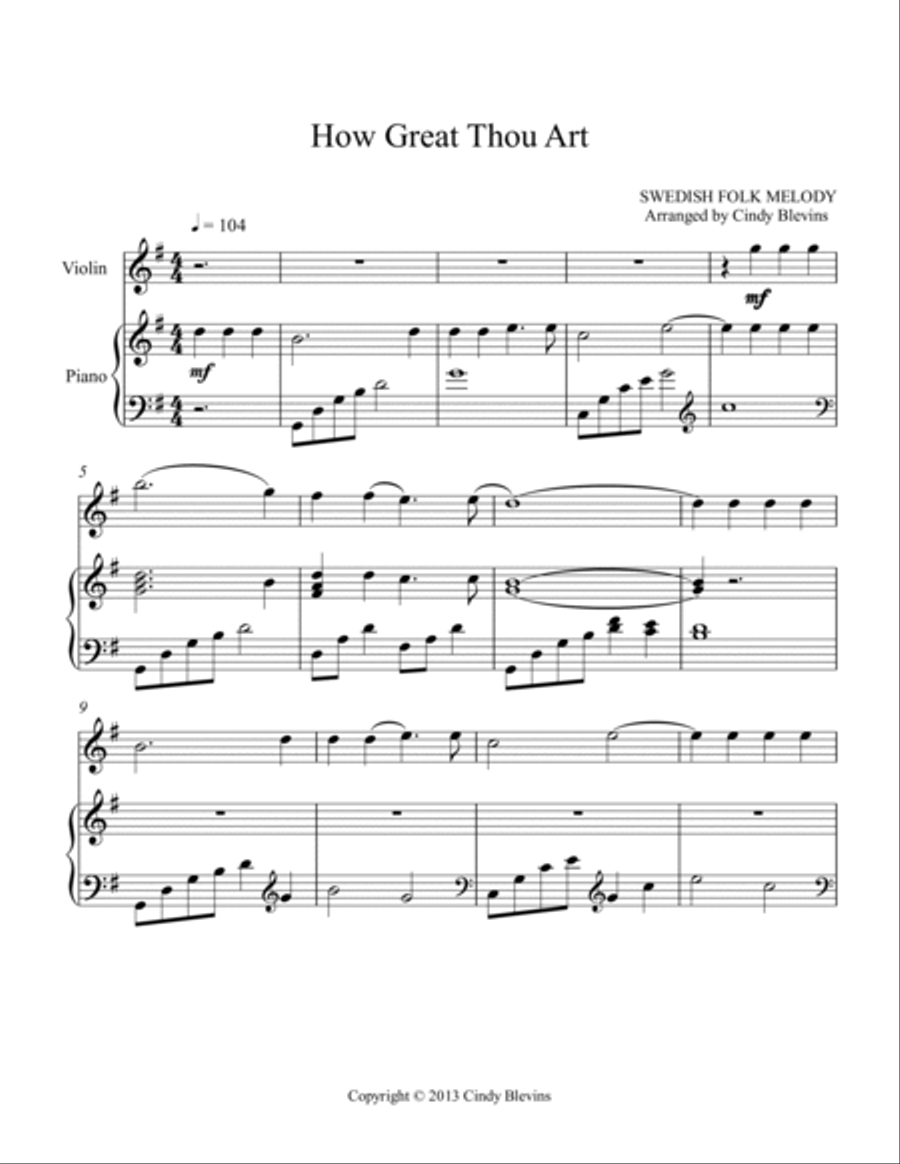 How Great Thou Art, for Piano and Violin Violin Solo scores gallery preview page 2