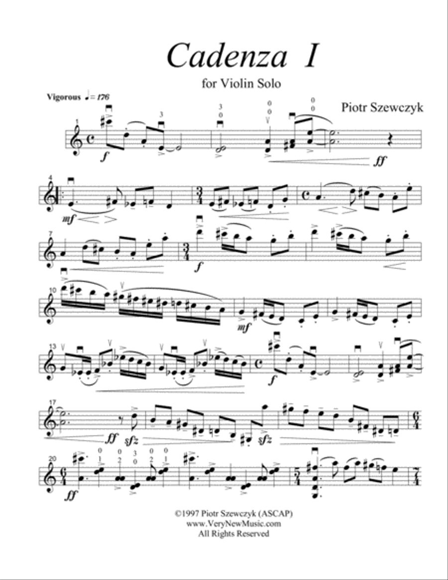 Cadenza I for Solo Violin Violin Solo scores gallery preview page 1