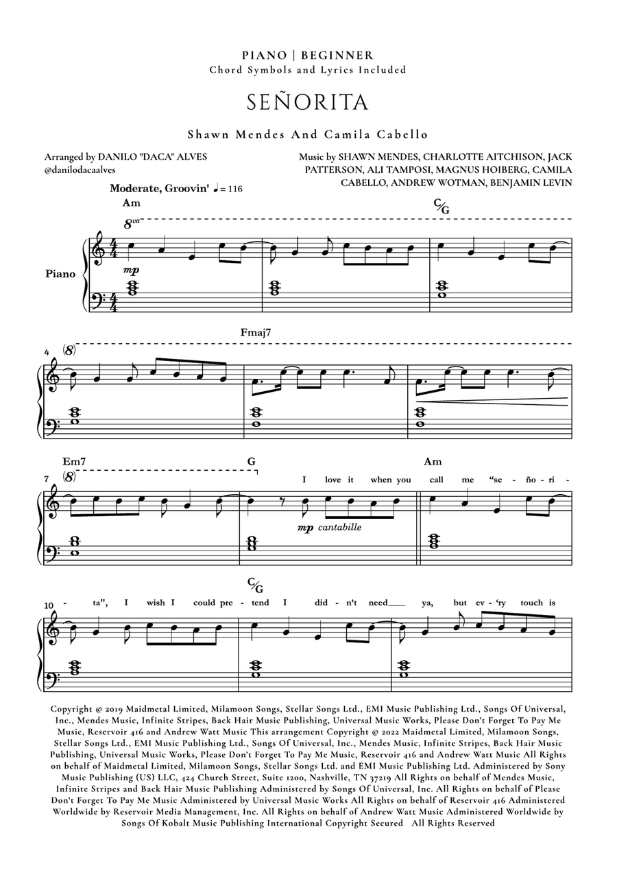 Señorita Easy Piano scores gallery preview page 1