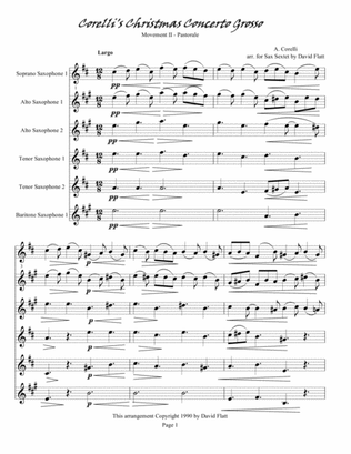 A. Corelli - A Christmas Concerto Grosso - Movement II - Pastorale for Sax Sextet