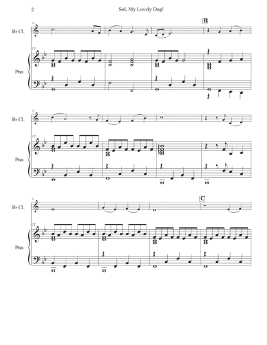 Sol, My Lovely Dog! for Clarinet in Bb and Piano B-Flat Clarinet scores gallery preview page 3