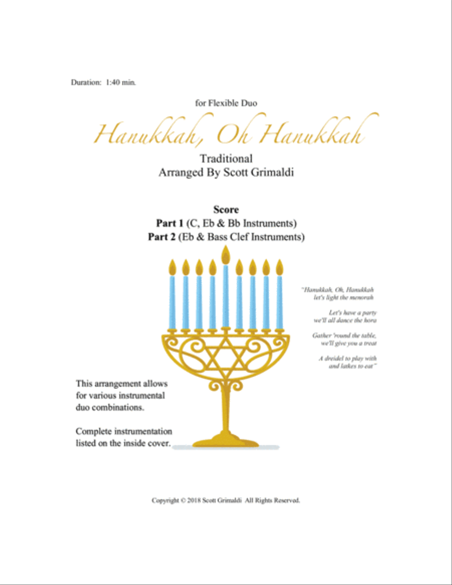 Hanukkah, Oh Hanukkah - for Flexible Duo (C, Eb, Bb & Bass Clef Instruments) Small Ensemble scores gallery preview page 1