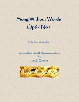 Book cover for Song Without Words Op67 No1 for Cello and Piano