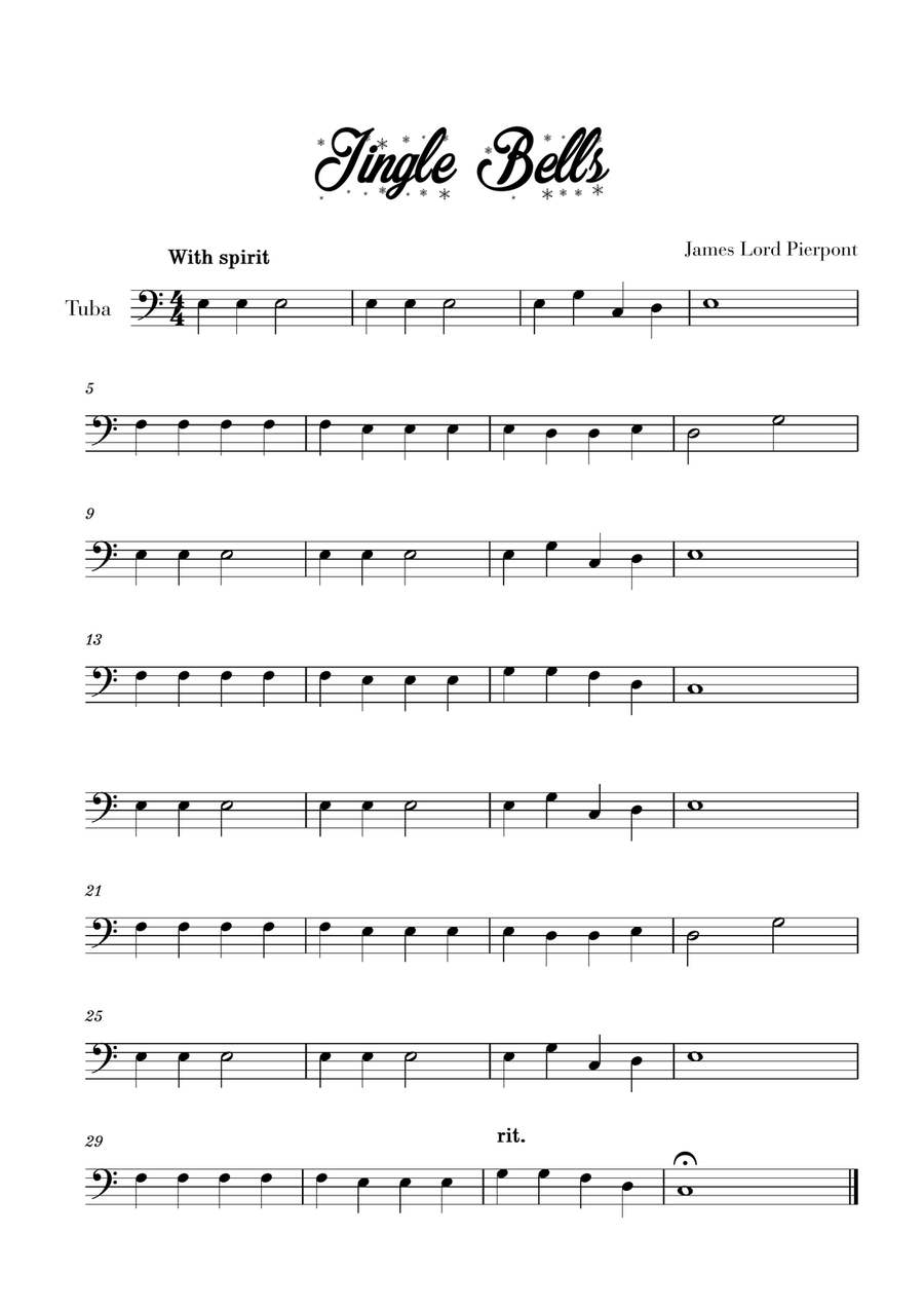 Jingle Bells - Easy/Beginner (for Tuba) Tuba scores gallery preview page 1