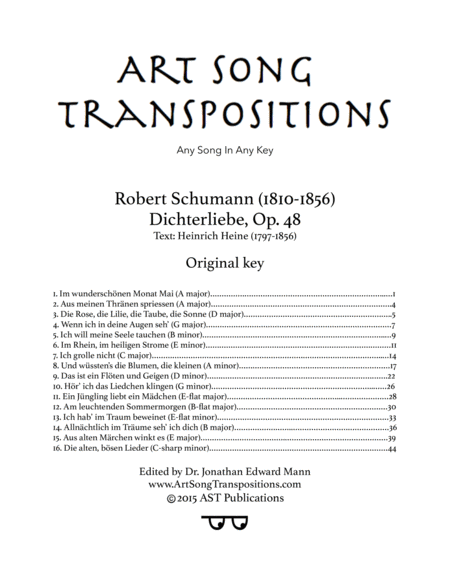 Dichterliebe, Op. 48 (Original key plus transposition down a major third)