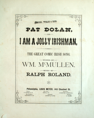Book cover for Pat Dolan, or, I am a Jolly Irishman. The Great Comic Irish Song