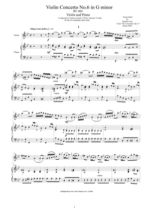 Book cover for Vivaldi - Violin Concerto No.6 in G minor RV 460 Op.11 for Violin and Piano