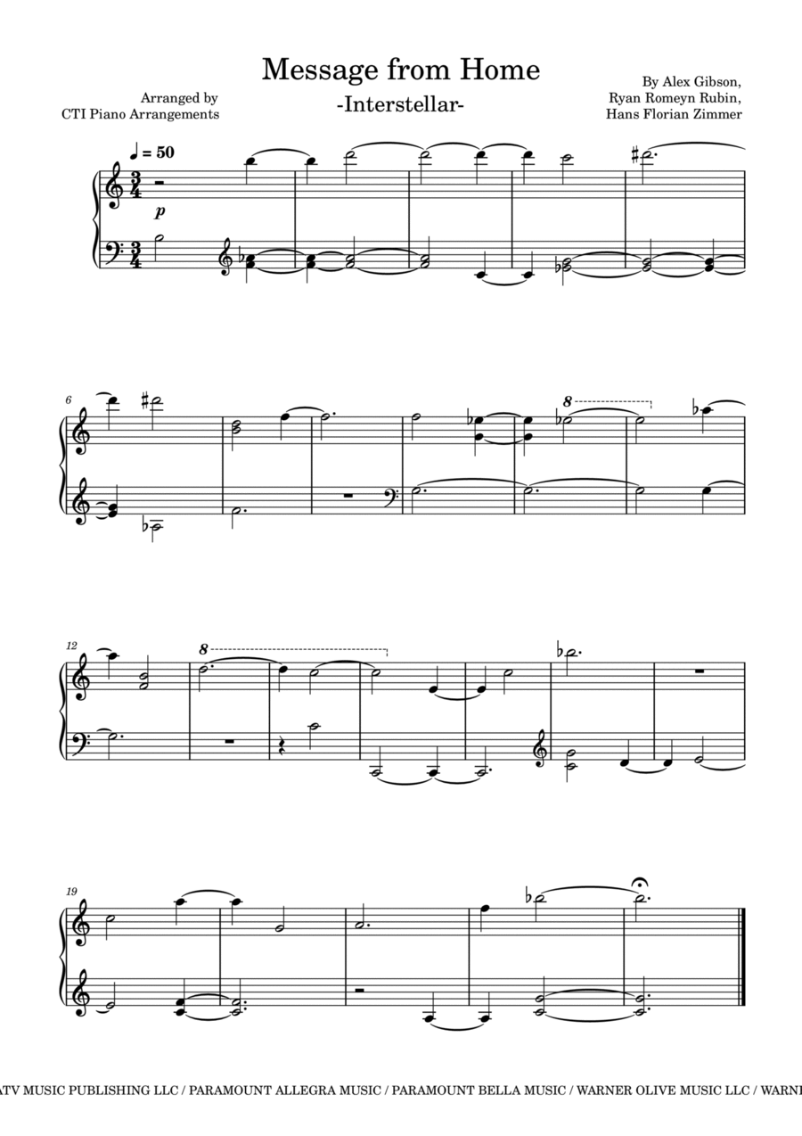 Message From Home Message From Home Easy Piano scores gallery preview page 1