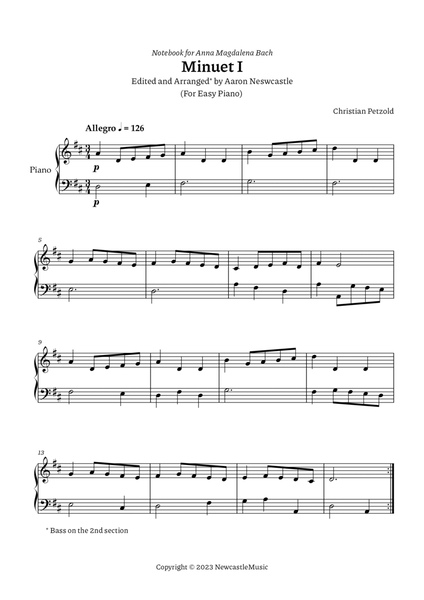 Minuet I Bach, A. M. (Book) | C. Petzold | D Major (#03/12 Keys) — For Easy Piano — Sheet music image number null