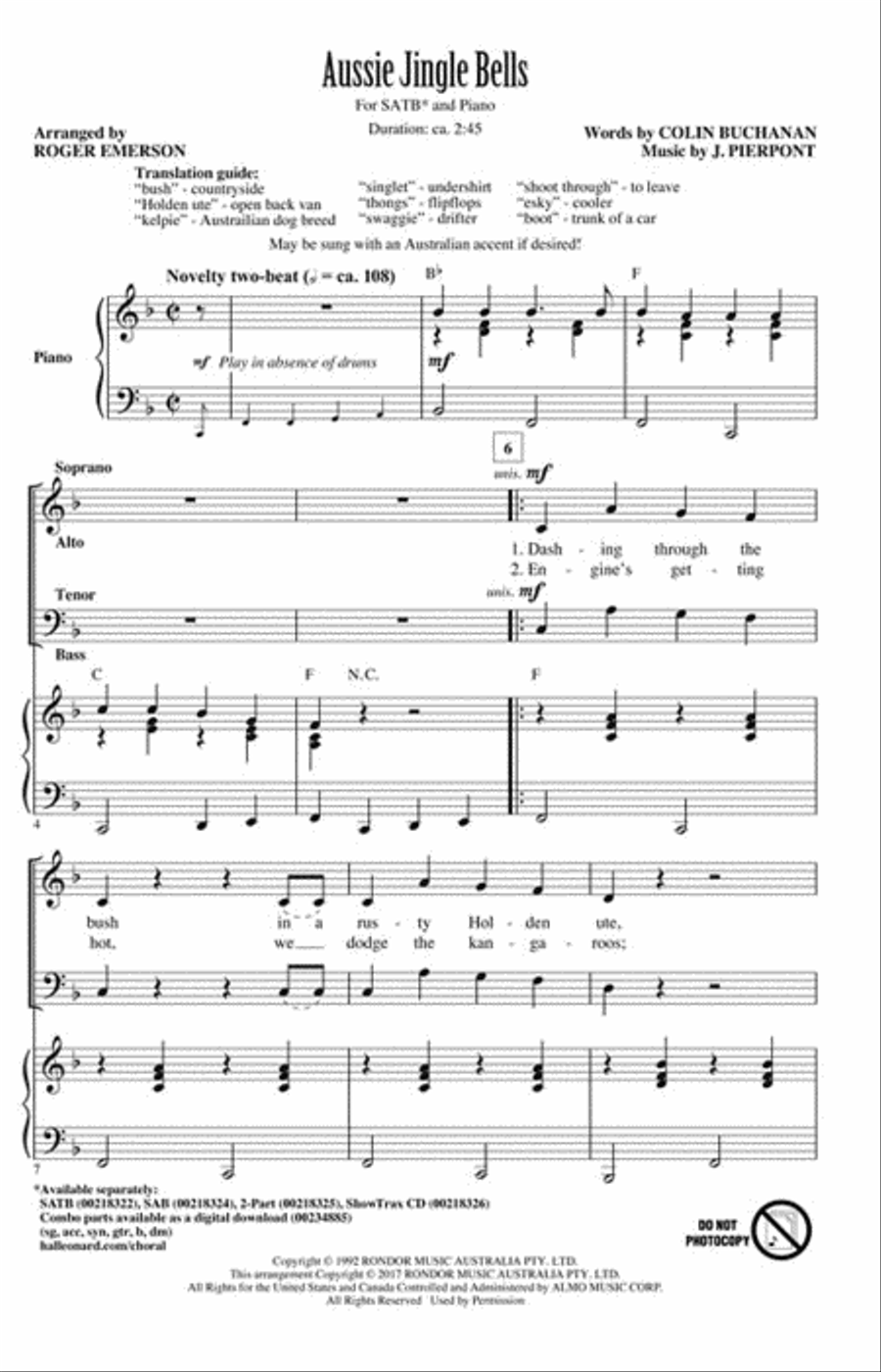 Aussie Jingle Bells 4-Part scores gallery preview page 2