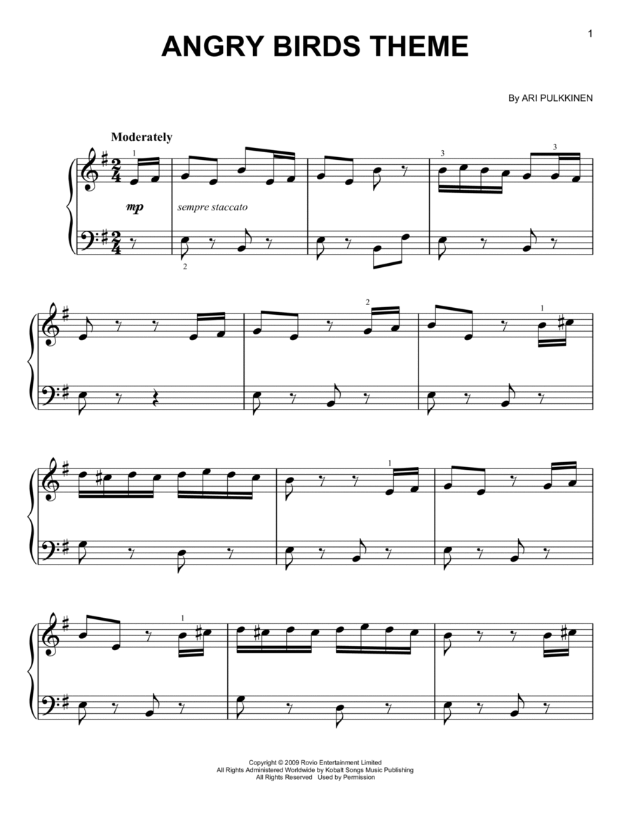 Angry Birds Theme Angry Birds Theme Easy Piano scores gallery preview page 1