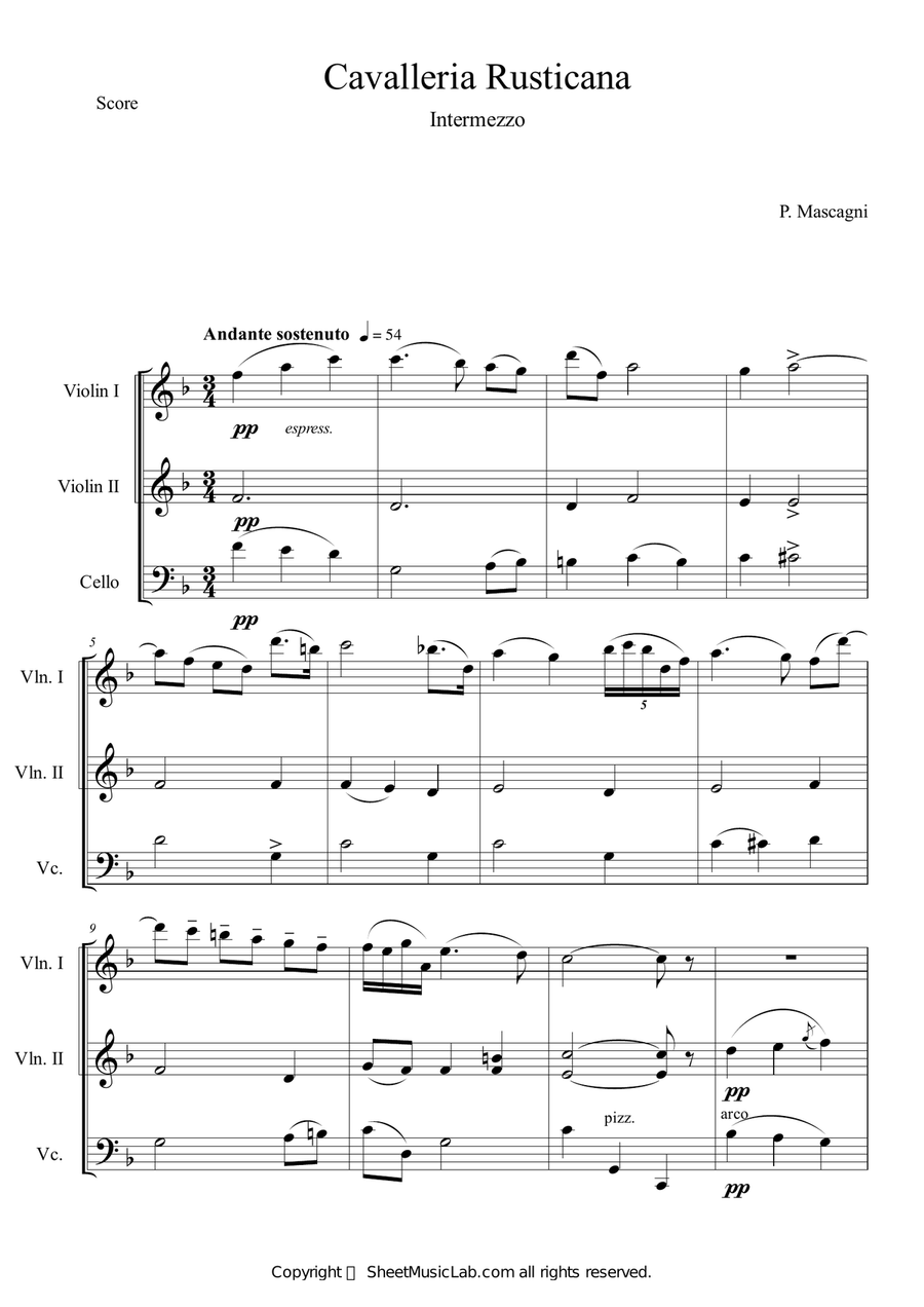 Cavalleria Rusticana by Pietro Mascagni String Trio - Digital Sheet Music