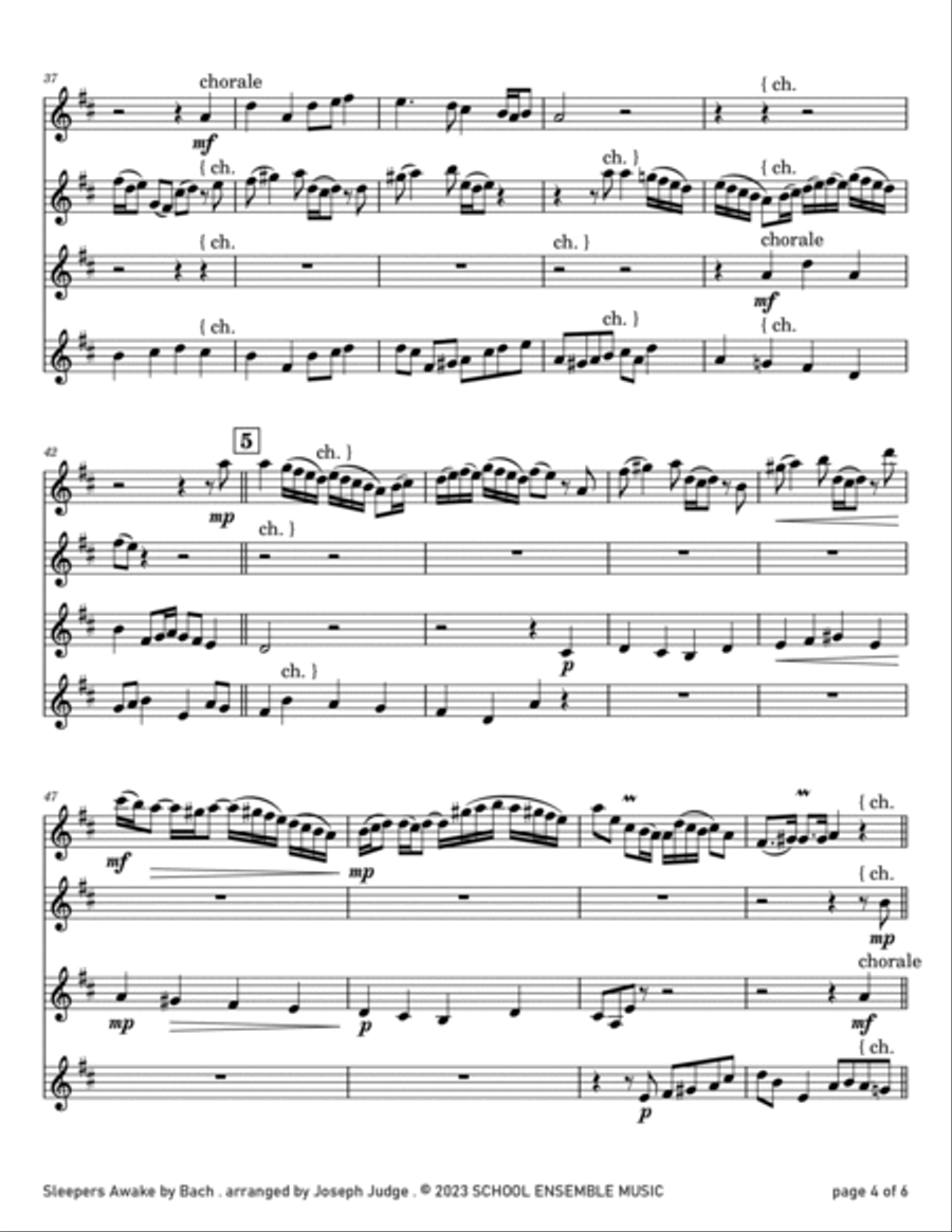 Sleepers Awake by Bach for Clarinet Quartet in Schools Clarinet Quartet scores gallery preview page 4