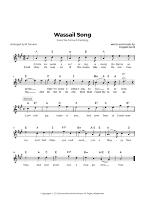 Wassail Song (Here We Come A-Caroling) - Key of A Major
