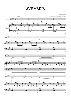 Bach / Gounod Ave Maria in A major • contralto sheet music with piano accompaniment and chords