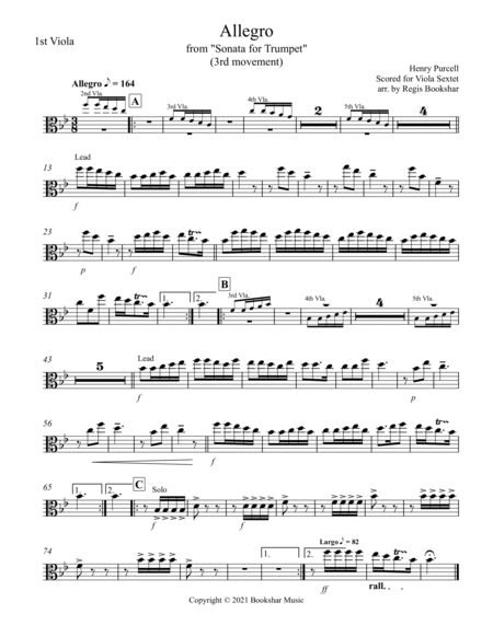 Allegro (from "Sonata for Trumpet") (Bb) (Viola Sextet) image number null