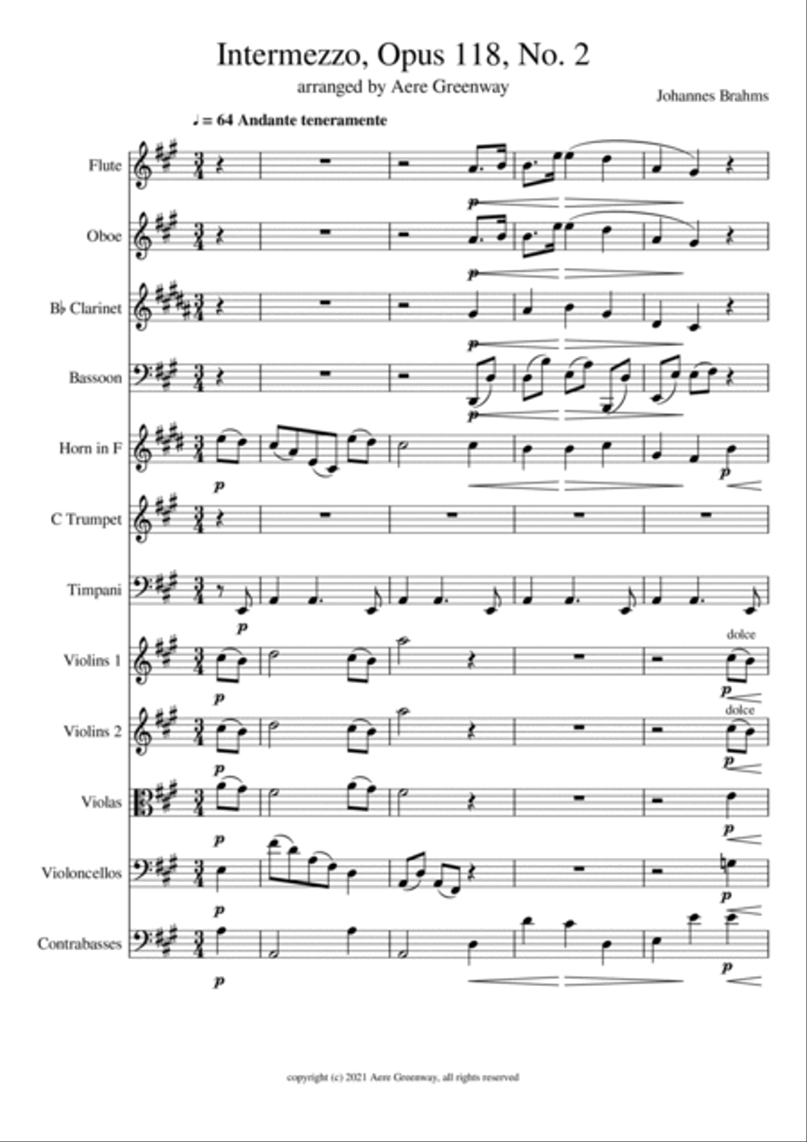 Brahms Intermezzo Opus 118 No. 2, arranged for full orchestra Full Orchestra scores gallery preview page 2