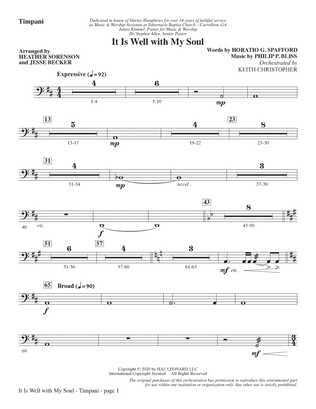 Book cover for It Is Well with My Soul (arr. Heather Sorenson and Jesse Becker) - Timpani