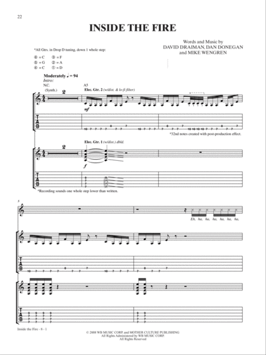 Inside the Fire Guitar Tablature scores gallery preview page 1