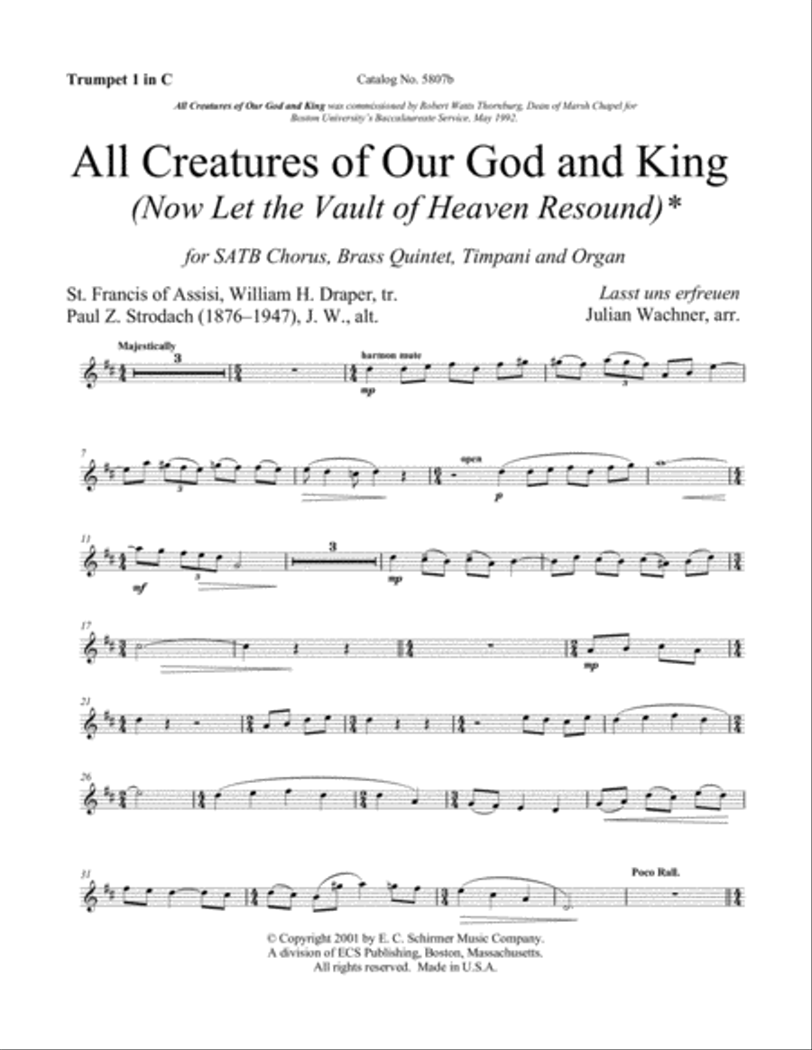All Creatures of Our God and King: Now Let the Vault of Heaven Resound Choir scores gallery preview page 1