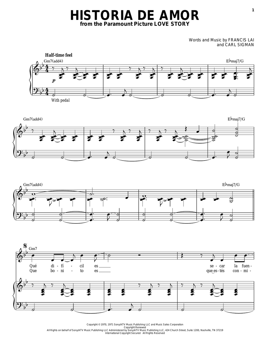 Historia De Amor Piano, Vocal scores gallery preview page 1