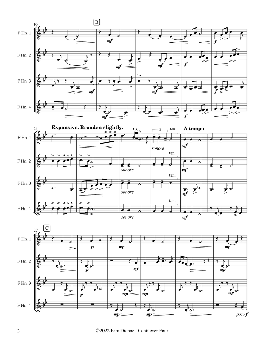 Diehnelt: Cantilever Four for Horn Quartet French Horn Quartet scores gallery preview page 3