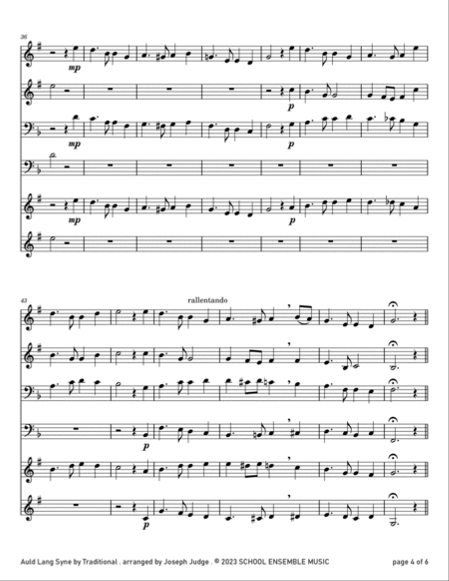 Auld Lang Syne for Brass Quartet in Schools Brass Quartet scores gallery preview page 4