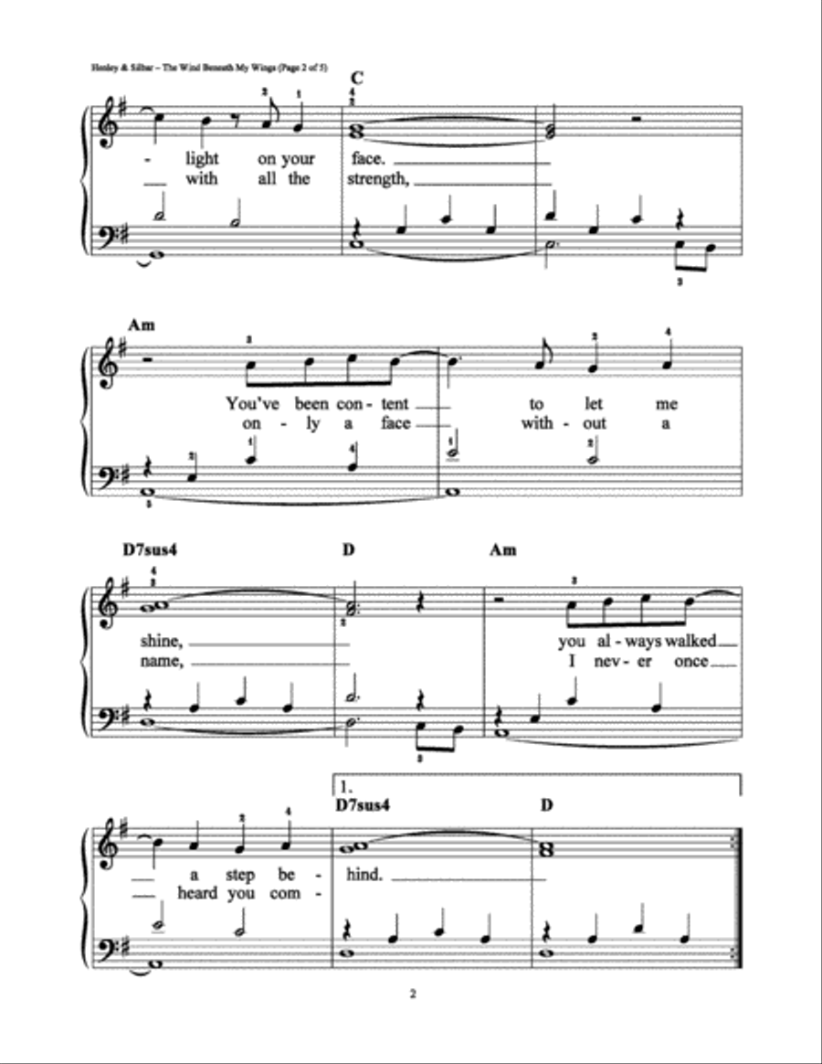 The Wind Beneath My Wings Easy Piano scores gallery preview page 2