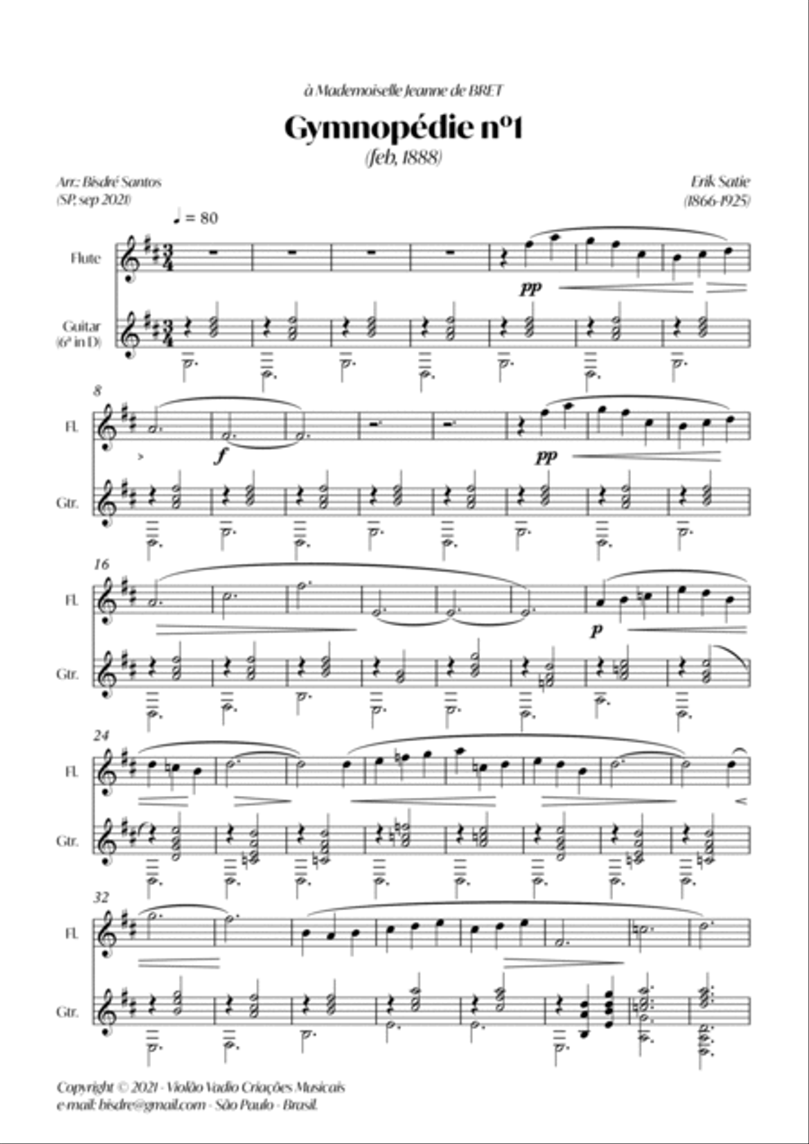 Gymnopedie 1 - guitar and flute Chamber Music scores gallery preview page 2