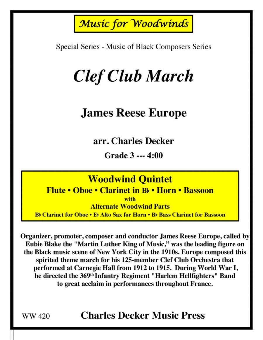 Clef Club March for Woodwind Quintet image number null