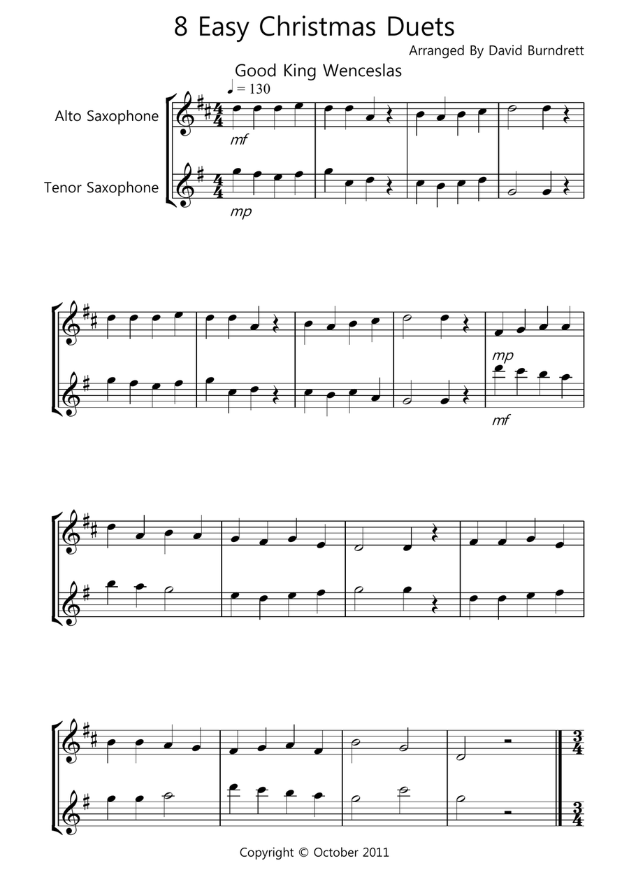 8 Easy Christmas Duets for Alto And Tenor Saxophone Woodwind Duet scores gallery preview page 1
