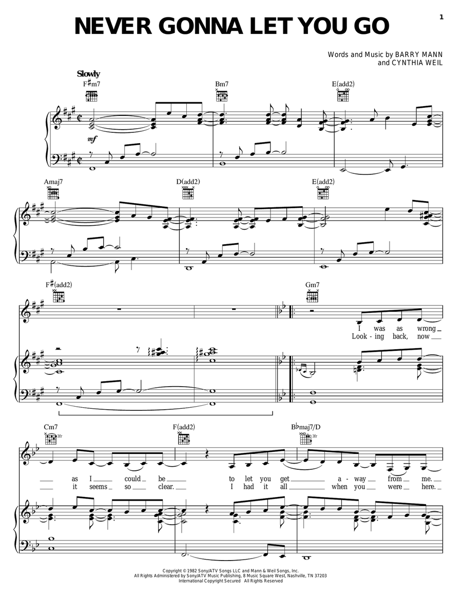 Never Gonna Let You Go Piano, Vocal, Guitar scores gallery preview page 1