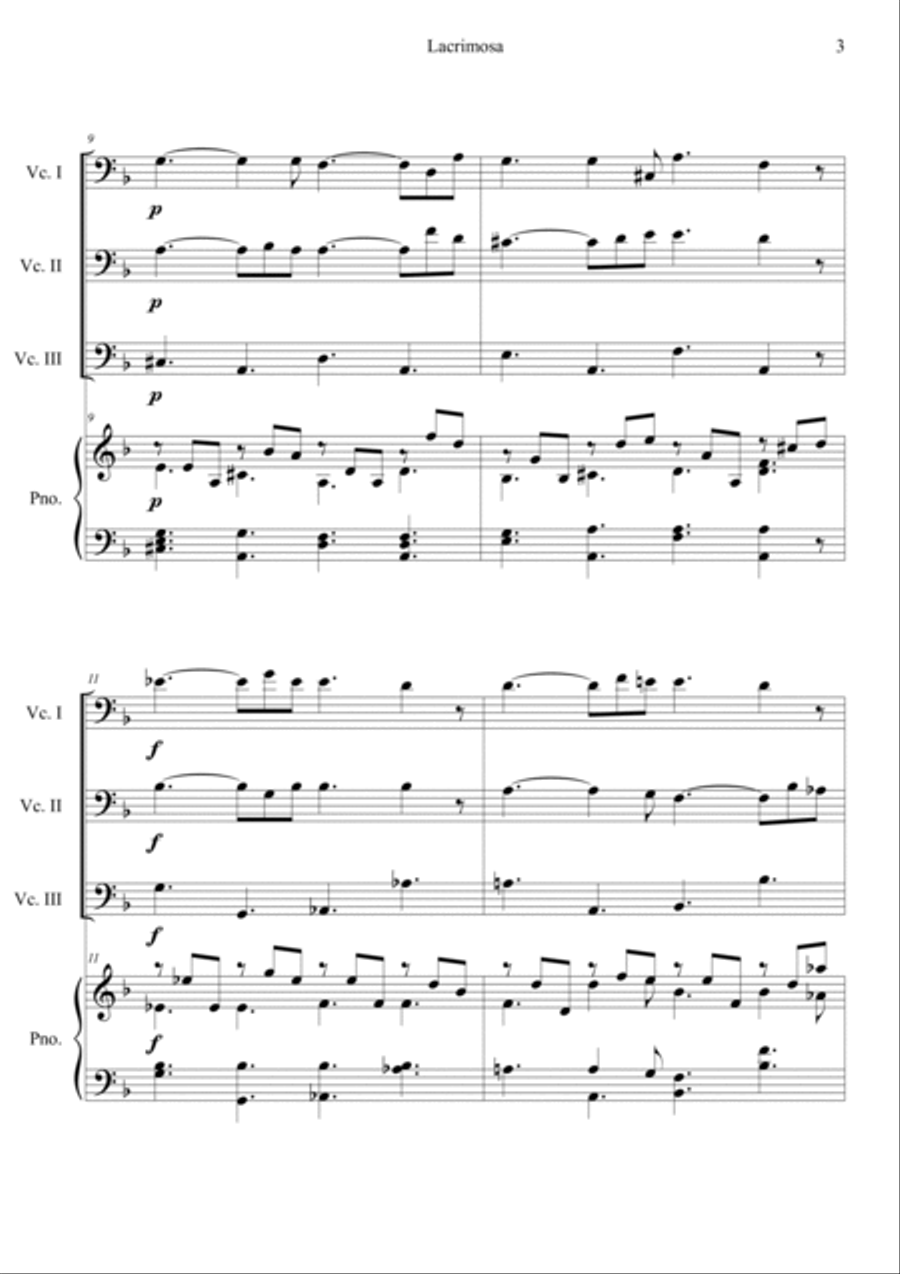 Mozart: Requiem K.626 6.Lacrimosa Piano Quartet scores gallery preview page 3
