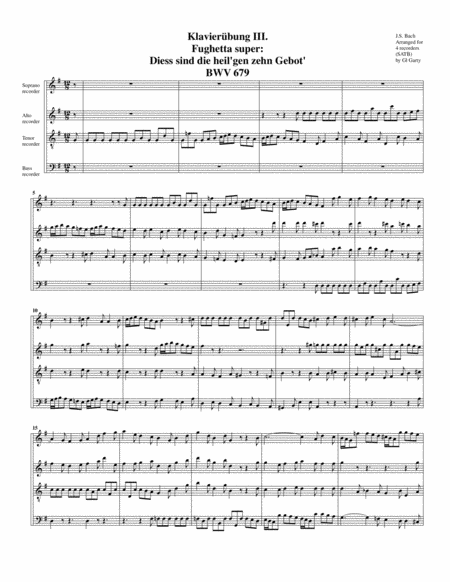 Fughetta super: Diess sind die heil'gen zehn Gebot' BWV 679 (Arrangement for 4 recorders)