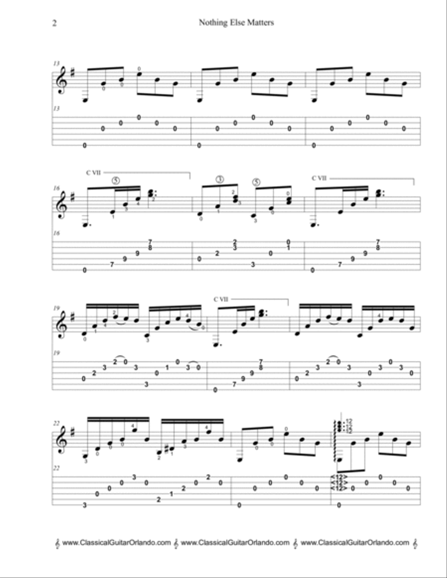 Nothing Else Matters Classical Guitar scores gallery preview page 2