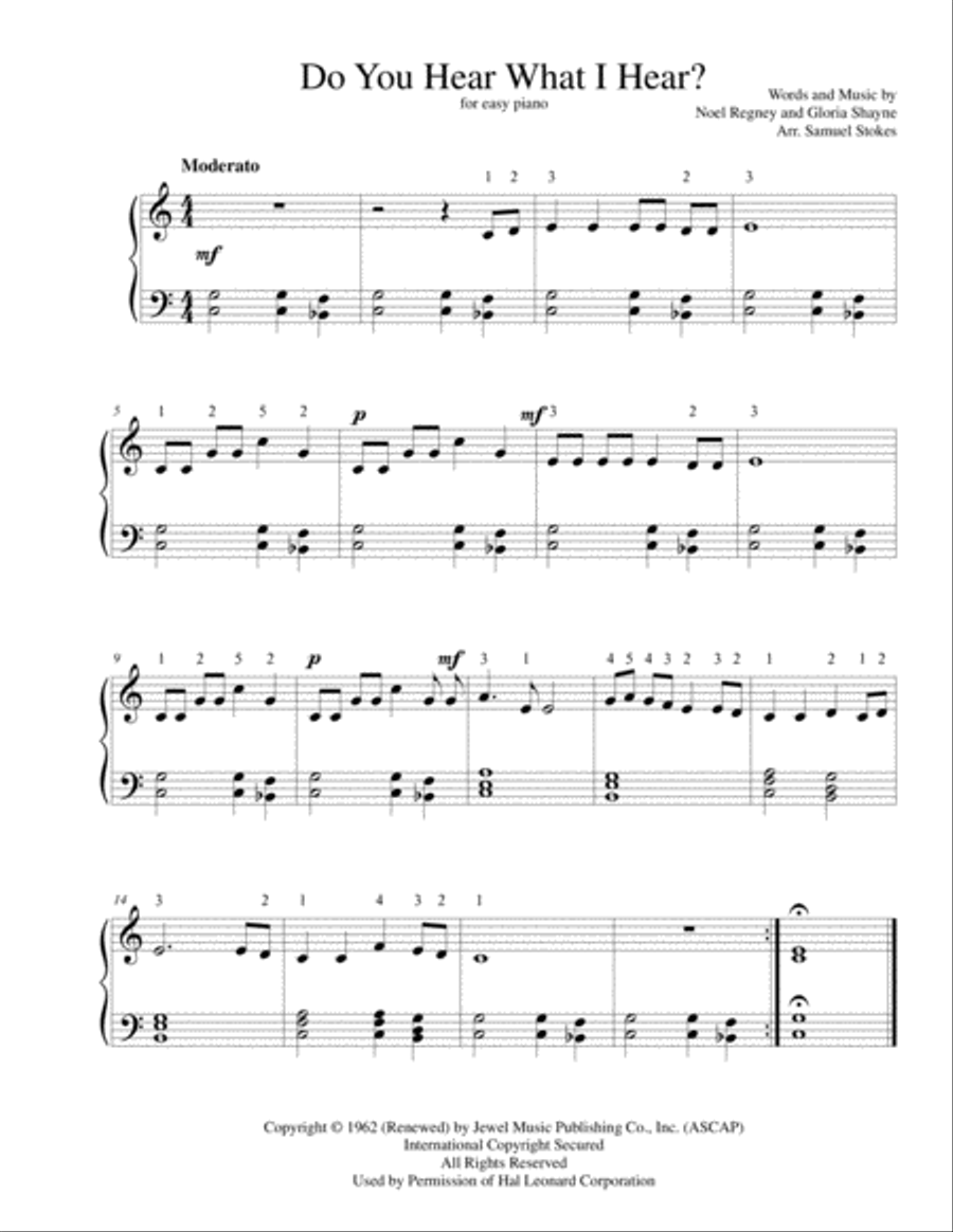 Do You Hear What I Hear Easy Piano scores gallery preview page 1