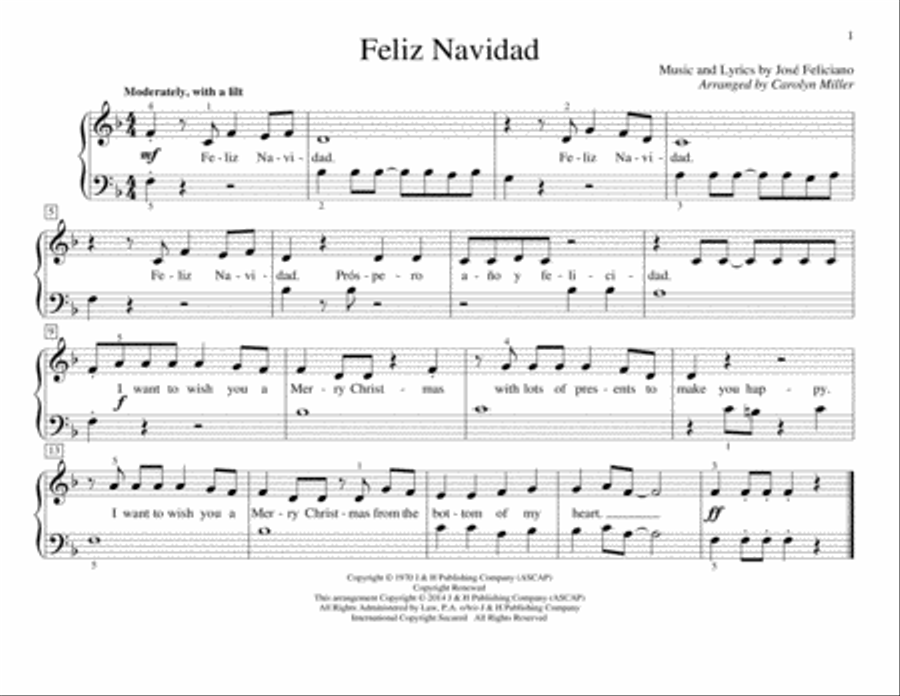 Feliz Navidad Piano scores gallery preview page 1