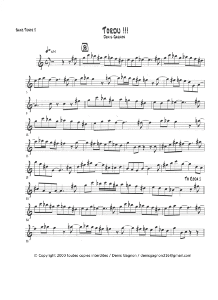 Tordu (pour saxo. Alto - Ténor 1 et 2, - Baryton - guitare- contrebasse et batterie - Score Only Jazz Ensemble scores gallery preview page 5