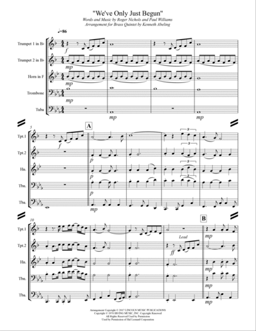 We've Only Just Begun Brass Ensemble scores gallery preview page 2